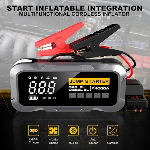 Car Jump Starter with 150PSI Tire Inflator – Portable Emergency Battery Booster and 22 Cylinders Air Compressor for Cars, Trucks, Motorcycles, Bikes & More in Saudi Arabia