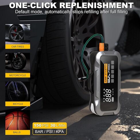 Car Jump Starter with 150PSI Tire Inflator – Portable Emergency Battery Booster and 22 Cylinders Air Compressor for Cars, Trucks, Motorcycles, Bikes & More in Saudi Arabia