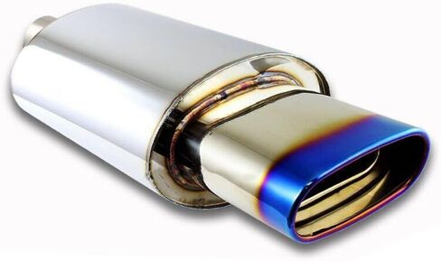 Universal 5.5" Outlet Oval Tip Euro Style Muffler Hi Flow Stainless Steel Weld-On 2.5" Inlet, Oval Muffler, Deep and Smooth Tone (Blue Burnt) in Saudi Arabia