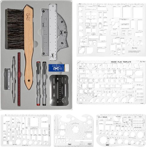 Mr. Pen- Professional Geometry Set, 17 Pcs, Architect Compass and Protractor Set, Interior Design Drafting Tools, Scale Ruler, Drawing Stencils, Metal Ruler in Kuwait