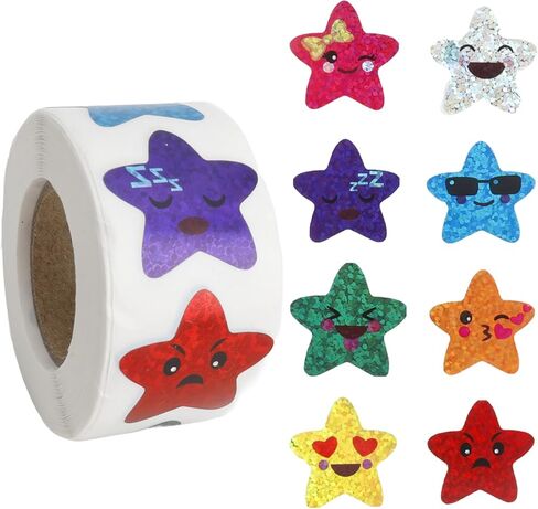1000 PCS Star Stickers, Star Smiley Face Stickers, 1 Inch 8 Colors Self Adhesive Glitter Foil Stars Sticker Incentive Reward Sticker for Kids, Behavior Chart, School Student Teacher Office Supplies in Kuwait
