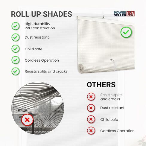 ستائر PowerSellerUSA البيضاوية اللاسلكية، ظلال دوارة قابلة للطي للنوافذ والأبواب، تصفية الضوء ومعالجة نافذة الخصوصية للمنزل - 48 بوصة (عرض) × 72 بوصة (طول) أبيض in Kuwait