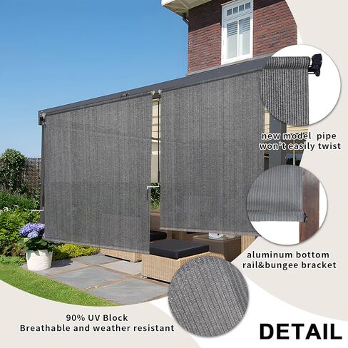 مظلة دوارة خارجية مقاس 8 بوصة عرض × 8 بوصة ارتفاع لاسلكية - ستائر خارجية قابلة للطي بتصميم ثنائي القطب مع قطعة واحدة من القماش بنسبة 90% من الأشعة فوق البنفسجية للفناء والفناء الخلفي والعريشة والشرفة، رمادي in Kuwait