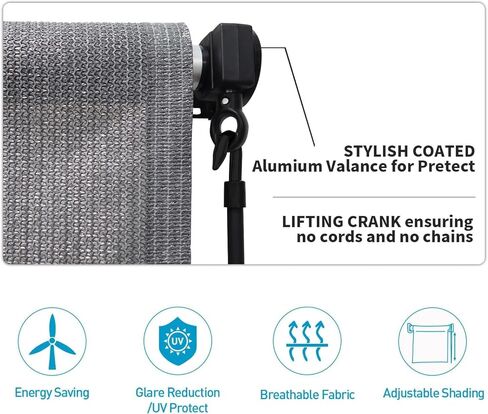 مظلة دوارة خارجية مقاس 8 بوصة عرض × 8 بوصة ارتفاع لاسلكية - ستائر خارجية قابلة للطي بتصميم ثنائي القطب مع قطعة واحدة من القماش بنسبة 90% من الأشعة فوق البنفسجية للفناء والفناء الخلفي والعريشة والشرفة، رمادي in Kuwait