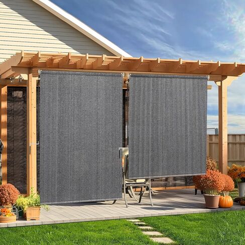 مظلة دوارة خارجية مقاس 8 بوصة عرض × 8 بوصة ارتفاع لاسلكية - ستائر خارجية قابلة للطي بتصميم ثنائي القطب مع قطعة واحدة من القماش بنسبة 90% من الأشعة فوق البنفسجية للفناء والفناء الخلفي والعريشة والشرفة، رمادي in Kuwait