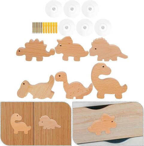 Mikinona 6pcs Wooden Dinosaur Drawer Knobs with Screws Decorative Pull Handles for ’ Dressers Nursery Room Cabinet Hardware Set in Kuwait