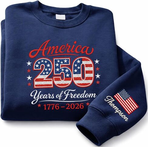 IZI POD Personalized American 250th Anniversary Embroidered Sweatshirt, Custom USA Flag 2026 Hoodie, 1776-2026 US Anniversary in Saudi Arabia