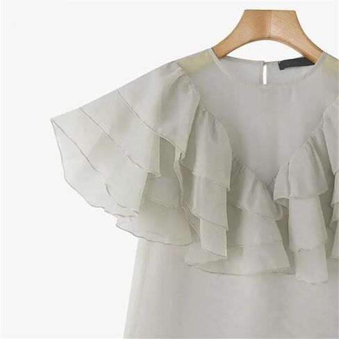 Women Ruffled Blouse Short Sleeve See-Through Loose Casual Work Elegant Summer Top in Saudi Arabia