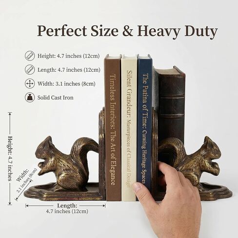 مساند كتب سنجاب من الحديد الزهر، سدادات كتب مزخرفة عتيقة شديدة التحمل للأرفف، مساند كتب حيوانات بلمسة نهائية برونزية عتيقة للمكتب والمكتب وغرفة المعيشة والمزرعة والديكور الريفي in Kuwait