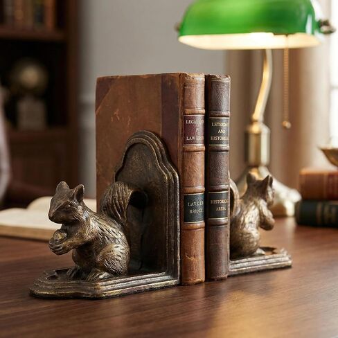 مساند كتب سنجاب من الحديد الزهر، سدادات كتب مزخرفة عتيقة شديدة التحمل للأرفف، مساند كتب حيوانات بلمسة نهائية برونزية عتيقة للمكتب والمكتب وغرفة المعيشة والمزرعة والديكور الريفي in Kuwait
