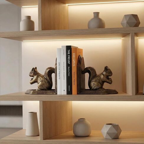 مساند كتب سنجاب من الحديد الزهر، سدادات كتب مزخرفة عتيقة شديدة التحمل للأرفف، مساند كتب حيوانات بلمسة نهائية برونزية عتيقة للمكتب والمكتب وغرفة المعيشة والمزرعة والديكور الريفي in Kuwait