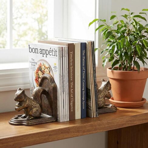 مساند كتب سنجاب من الحديد الزهر، سدادات كتب مزخرفة عتيقة شديدة التحمل للأرفف، مساند كتب حيوانات بلمسة نهائية برونزية عتيقة للمكتب والمكتب وغرفة المعيشة والمزرعة والديكور الريفي in Kuwait