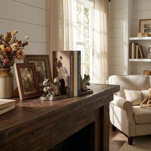 مساند كتب سنجاب من الحديد الزهر، سدادات كتب مزخرفة عتيقة شديدة التحمل للأرفف، مساند كتب حيوانات بلمسة نهائية برونزية عتيقة للمكتب والمكتب وغرفة المعيشة والمزرعة والديكور الريفي in Kuwait