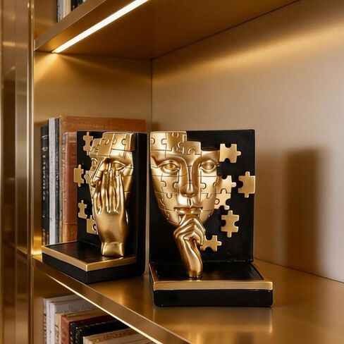 مجموعة دفاتر الوجه التجريدية الذهبية، دفاتر زخرفية لرف الكتب المفكر الحديث، ذهبي أسود رائع مع تصميم ألغاز، للأرفف، وإكسسوارات ديكور المكتب والمكتب المنزلي in Kuwait