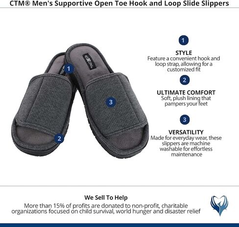 CTM Men's Supportive Open Toe Hook and Loop Slide Slippers in Saudi Arabia