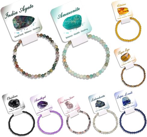 سوار مطرز بأحجار الشفاء 9 قطع من COLOYAN مقاس 4 مم للنساء والرجال، أساور كريستال طبيعية قابلة للتمدد، أحجار كريمة شبه ثمينة مجوهرات ريكي الروحية in Kuwait