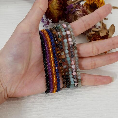 سوار مطرز بأحجار الشفاء 9 قطع من COLOYAN مقاس 4 مم للنساء والرجال، أساور كريستال طبيعية قابلة للتمدد، أحجار كريمة شبه ثمينة مجوهرات ريكي الروحية in Kuwait