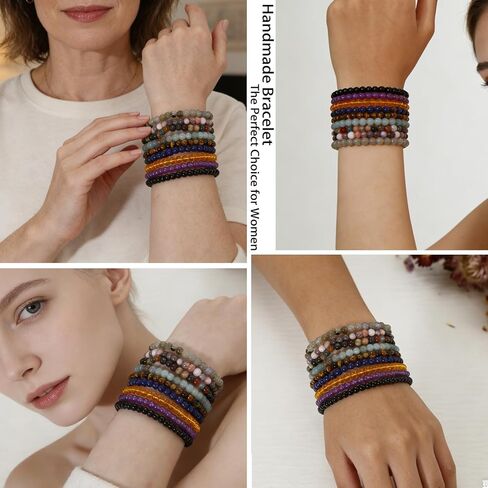 سوار مطرز بأحجار الشفاء 9 قطع من COLOYAN مقاس 4 مم للنساء والرجال، أساور كريستال طبيعية قابلة للتمدد، أحجار كريمة شبه ثمينة مجوهرات ريكي الروحية in Kuwait