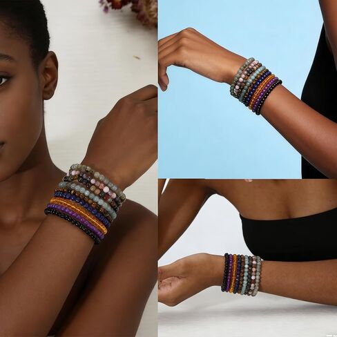 سوار مطرز بأحجار الشفاء 9 قطع من COLOYAN مقاس 4 مم للنساء والرجال، أساور كريستال طبيعية قابلة للتمدد، أحجار كريمة شبه ثمينة مجوهرات ريكي الروحية in Kuwait