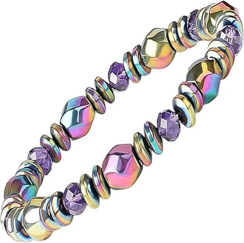 Colorful Iridescent Hematite Beaded Bracelet - Elastic Stretch Unisex Wristband Jewelry in Saudi Arabia