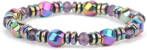Colorful Iridescent Hematite Beaded Bracelet - Elastic Stretch Unisex Wristband Jewelry in Saudi Arabia