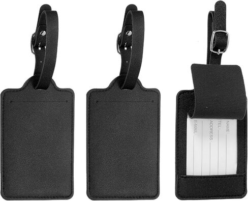 PATIKIL 3 Pcs Luggage Tags, PU Leather Travel Luggage Tags Identifier Suitcase Labels for Baggage Privacy Protection Accessories Ships, Black in Saudi Arabia