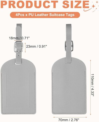 PATIKIL 4Pcs Luggage Tags, Colored Luggage Labels PU Leather Suitcase Tag with Stainless Steel Loop Privacy Cover Name ID Address Card for Baggage Leather Bag Backpacks Handbag, Gray in Saudi Arabia