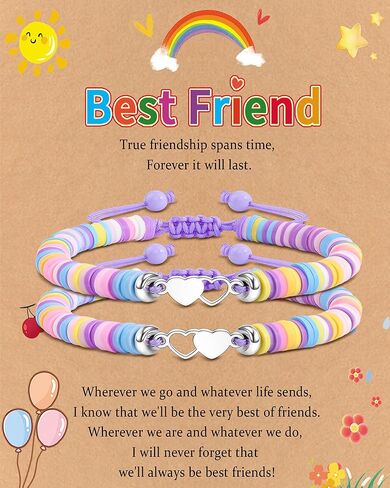 VGWON 2/3/4PCS Best Friend Matching Bracelets Hearted Beaded Bracelet for Women, Friendship Bracelets for Birthday and Graduation Gifts for Galentines gifts Valentine's Day Gift in Kuwait