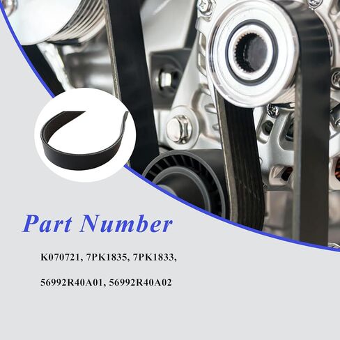 AUCERAMIC Engine Serpentine Drive Belt Fit 2008-2012 for Honda Accord L4 2.4L Replace# K070721 7PK1835 56992R40A01 in Saudi Arabia