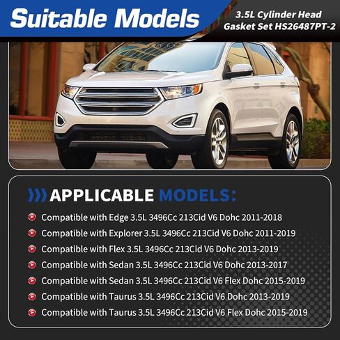 مجموعة حشية الرأس HS26487PT-2 متوافقة مع Explorer Flex Taurus Sedan Edge 3.5L V6 DOHC 2011-2019، استبدل HGS4213 HS54658A in Kuwait