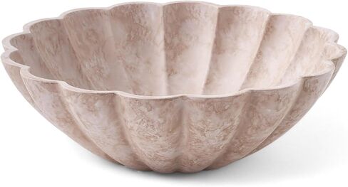 Large Decorative Bowl, Modern Storage Bowls for Home Decor, Artificial Stone Beige Color, Stylish Decorative Fruit Bowl for Kitchen Counter, Key Bowl for Entry Table, Ruffle Decor in Saudi Arabia