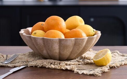 Large Decorative Bowl, Modern Storage Bowls for Home Decor, Artificial Stone Beige Color, Stylish Decorative Fruit Bowl for Kitchen Counter, Key Bowl for Entry Table, Ruffle Decor in Saudi Arabia