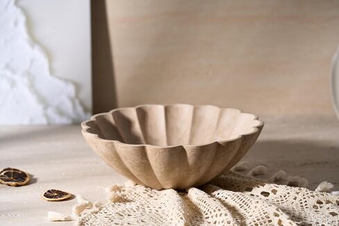 Large Decorative Bowl, Modern Storage Bowls for Home Decor, Artificial Stone Beige Color, Stylish Decorative Fruit Bowl for Kitchen Counter, Key Bowl for Entry Table, Ruffle Decor in Saudi Arabia