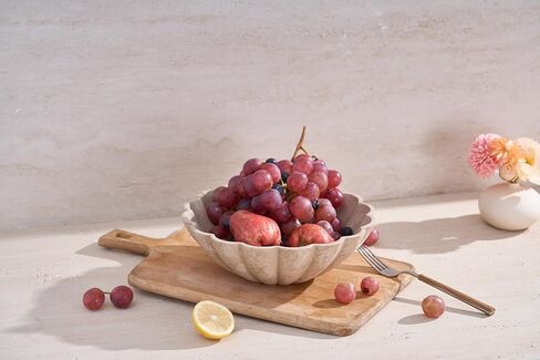 Large Decorative Bowl, Modern Storage Bowls for Home Decor, Artificial Stone Beige Color, Stylish Decorative Fruit Bowl for Kitchen Counter, Key Bowl for Entry Table, Ruffle Decor in Saudi Arabia