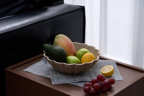 Large Decorative Bowl, Modern Storage Bowls for Home Decor, Artificial Stone Beige Color, Stylish Decorative Fruit Bowl for Kitchen Counter, Key Bowl for Entry Table, Ruffle Decor in Saudi Arabia
