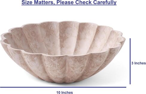 Large Decorative Bowl, Modern Storage Bowls for Home Decor, Artificial Stone Beige Color, Stylish Decorative Fruit Bowl for Kitchen Counter, Key Bowl for Entry Table, Ruffle Decor in Saudi Arabia