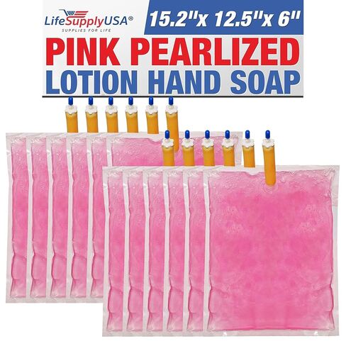 صابون غسيل اليد من لايف سابلاي يو إس إيه - موزع سعة 800 مل - حقيبة إعادة تعبئة تحتوي على 12 لوشن سائل وردي لؤلؤي in Kuwait