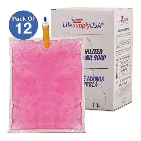 صابون غسيل اليد من لايف سابلاي يو إس إيه - موزع سعة 800 مل - حقيبة إعادة تعبئة تحتوي على 12 لوشن سائل وردي لؤلؤي in Kuwait