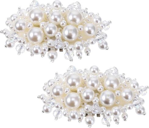 2Pcs Pearl Flower Shoe Clips for Women Dress Shoes, 1.57 x 2.76" White Bridal Wedding Floral Shoes Clips Charms with Crystal Beads Detachable Flower Shoe Buckle Clip for Heels DIY Embellishment in Saudi Arabia