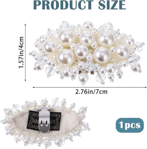2Pcs Pearl Flower Shoe Clips for Women Dress Shoes, 1.57 x 2.76" White Bridal Wedding Floral Shoes Clips Charms with Crystal Beads Detachable Flower Shoe Buckle Clip for Heels DIY Embellishment in Saudi Arabia