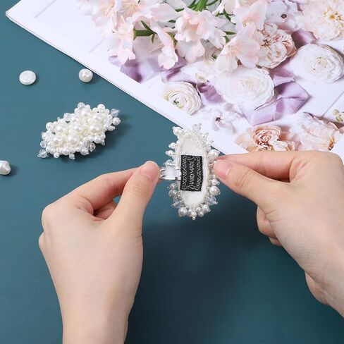 2Pcs Pearl Flower Shoe Clips for Women Dress Shoes, 1.57 x 2.76" White Bridal Wedding Floral Shoes Clips Charms with Crystal Beads Detachable Flower Shoe Buckle Clip for Heels DIY Embellishment in Saudi Arabia