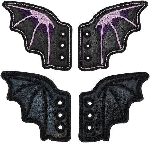 2 Pairs Bat Shoe Wings 2.83inch Halloween Black Wings Leather Shoes Charm Accessories for DIY Sneakers Skates Roller Canvas Boots Decoration Cosplay Party Everyday Wear in Kuwait