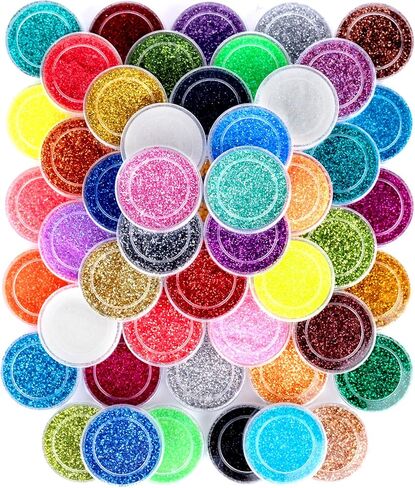 FANDAMEI Glitter, 48 Color Chunky Glitter & Fine Glitter for Crafts, Bulk Rainbow Craft Glitter for Resin Nail Art, Holographic Sparkles for Festival Makeup, Iridescent Flakes for Kids & Adults in Saudi Arabia