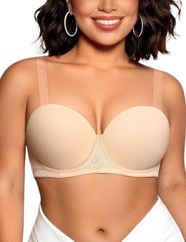 Upushall Plus Size Strapless Bra for Large Breasts with Clear Straps Convertible Multiway Underwire Bras in Saudi Arabia