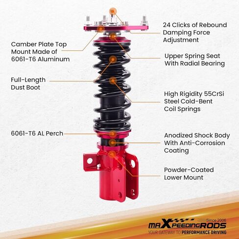 maXpeedingrods 2Pcs Front Coilovers for Subaru BRZ ZN6/ZC6 2012-2020, for Scion FR-S 2012-2020, for Toyota 86 2012-2020, 24 Levels Damper Adjustable Shock Absorber, Height Adjustable Lowering Kit, Red in Saudi Arabia