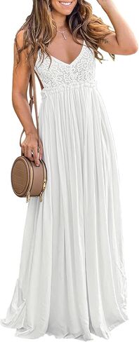 Ladmous Women's V Neck Floral Lace Wedding Dress Sleeveless Bridesmaid Evening Party Maxi Dress in Saudi Arabia