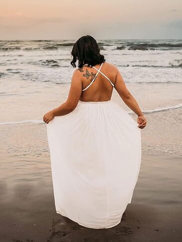 Ladmous Women's V Neck Floral Lace Wedding Dress Sleeveless Bridesmaid Evening Party Maxi Dress in Saudi Arabia