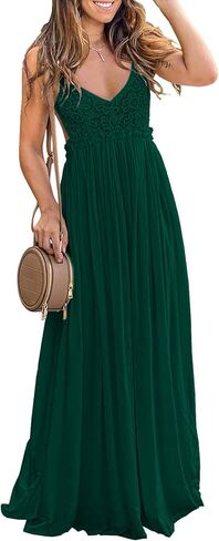Ladmous Women's V Neck Floral Lace Wedding Dress Sleeveless Bridesmaid Evening Party Maxi Dress in Saudi Arabia