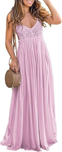 Ladmous Women's V Neck Floral Lace Wedding Dress Sleeveless Bridesmaid Evening Party Maxi Dress in Saudi Arabia