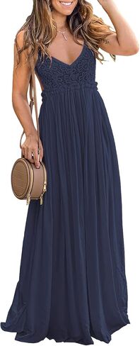 Ladmous Women's V Neck Floral Lace Wedding Dress Sleeveless Bridesmaid Evening Party Maxi Dress in Saudi Arabia